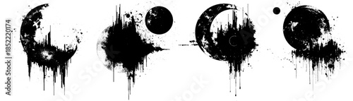 Grunge Moon Silhouettes Set – Black Textured Lunar Vector