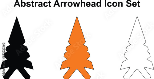 Abstract Arrowhead Icon Set. Vector Geometric Symbols in Silhouette and Outline