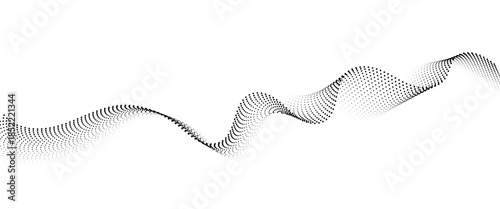Flowing Dot Wave halftone gradient pattern on transparent background	