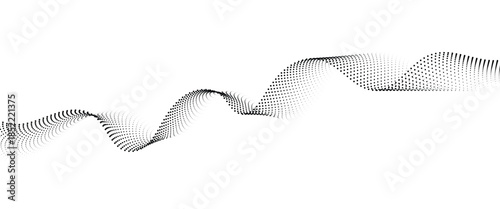 Flowing Dot Wave halftone gradient pattern on transparent background	