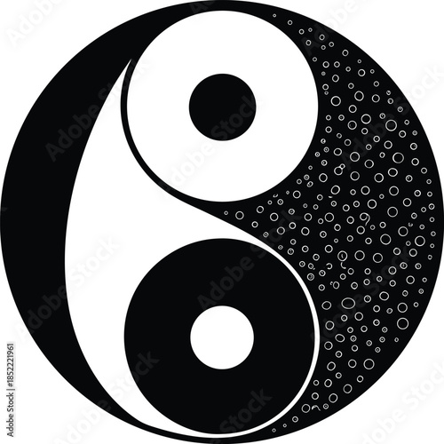 Yin Yang Symbol with White Dots on Black Background