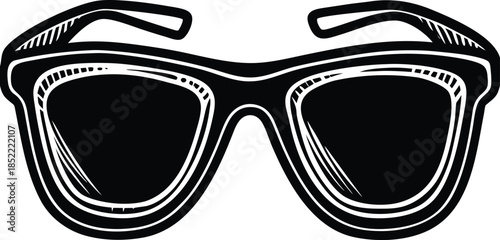 Black and White Sunglasses with Thick Frames and Curved
