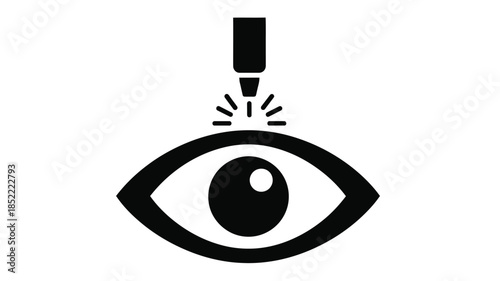 A simplified black and white icon showing a human eye with a light source above it