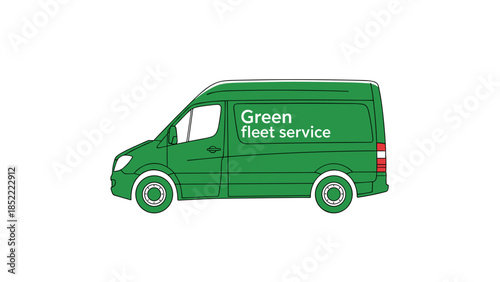 Green delivery van with logo for fleet service on white background  