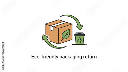Eco-friendly packaging return with recycling symbol and box  