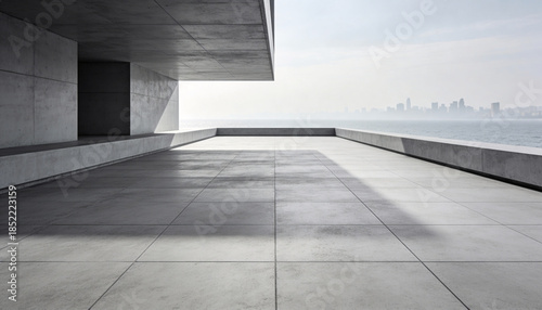Empty Concrete Building Interior with Perspective and Design, Floodlit - Perfect for Modern Architecture and Lighting Themed Projects