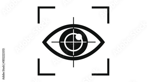 An eye symbol centered within a black focus square a stark illustration of observation