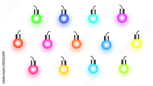 Colorful glowing light bulb icon symbol isolated transparent background, editable vector artwork ai illustration file, creative idea energy innovation concept modern design mockups