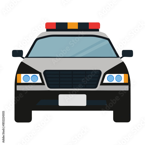 Modern Police Car Front View. Isolated vector illustration
