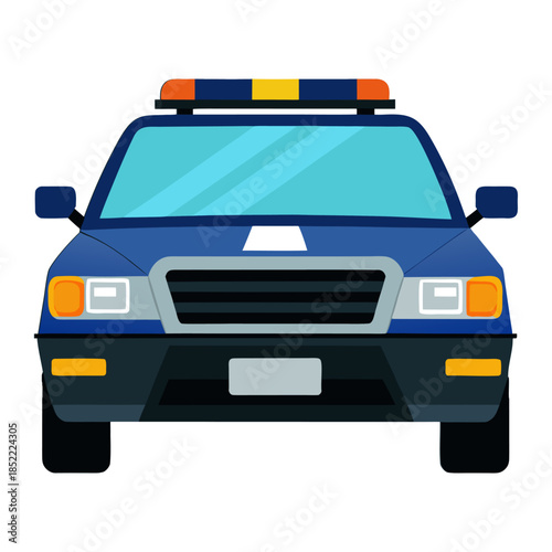Modern Police Car Front View. Isolated vector illustration