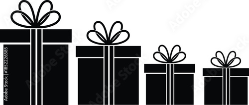 Silhouette Gift Boxes in Descending Size Order with Ribbon and Bow for Celebration, Holiday, and Packaging Design Concepts