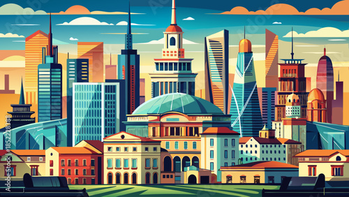 Very beautiful skyline of Milan blending modern skyscrapers with historic architecture, captured in clear daylight, showcasing Italy’s dynamic contrast between contemporary design and cultural heritag