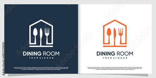 Dining room logo with unique concept Premium Vector