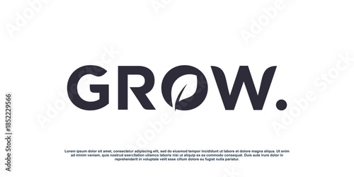 Grow logo design with creative leaf concept Premium Vector