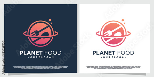 Planet food logo with simple and minimalist concept Premium Vector