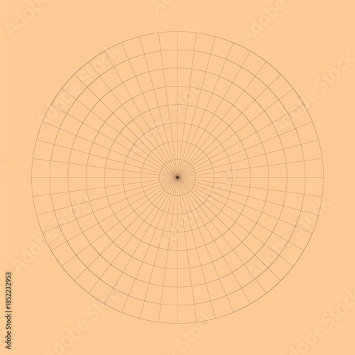 Polar coordinate circular grid isolated on white background. 360 degrees scale. Blank polar graph paper. Vector illustration. Mathematical graph. Lined blank on transparent background.