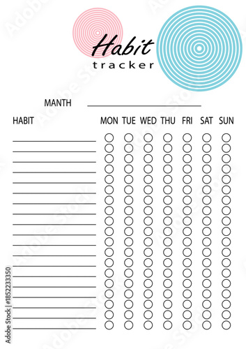 Habit tracker for WEEK. Template mockup. Vector personal organizer. Minimalist simple planner.