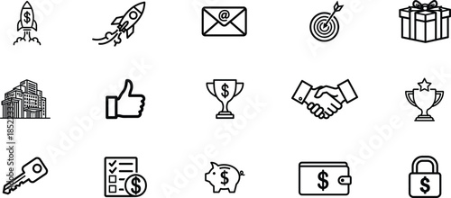 Collection of 12 icons representing business and achievement concepts