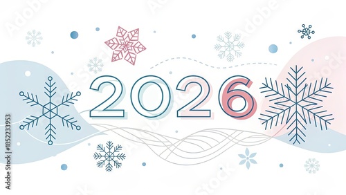 2026 Winter New Year Numbers On Snowy Blue Background With Snowflakes, Festive Seasonal Design For Holiday Greetings, Marketing Banners, Social Media, Calendars, Christmas And New Year Campaigns