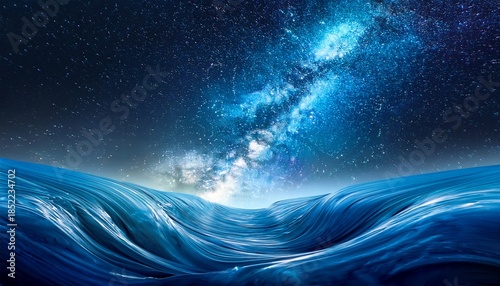 Majestic Waves Of Azure Ripple Beneath A Mystical Celestial Canopy Filled With Stars