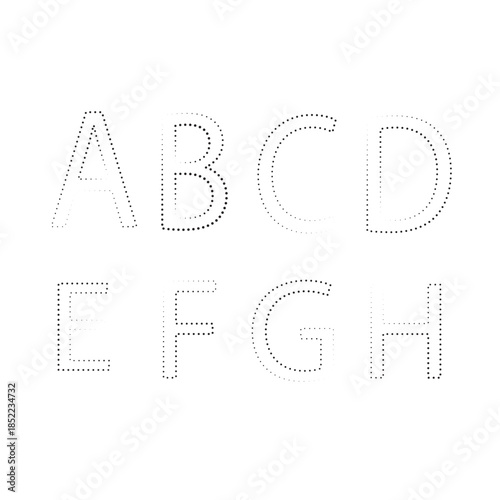 Dotted Alphabet Letters A to H Vector for Tracing, Learning and Typography Design