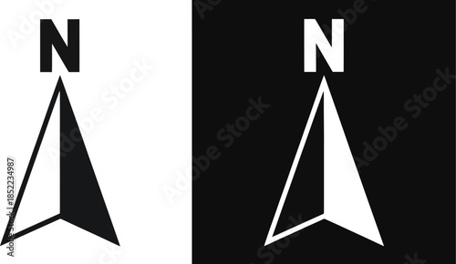 Clean vector graphic icon illustrating a navigation compass arrow pointing north, signifying direction