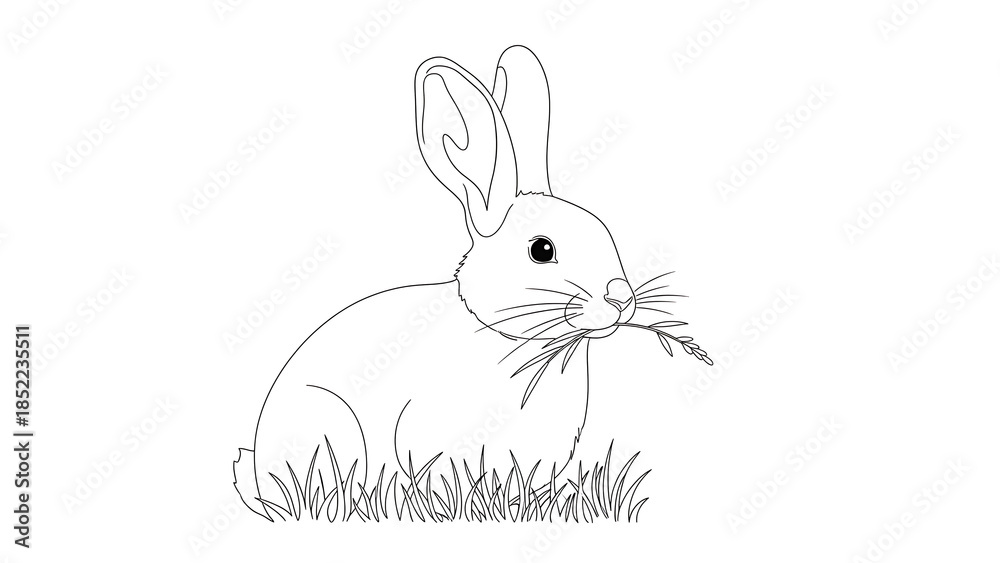 Obraz premium Line of rabbit eating grass isolated on a transparent background