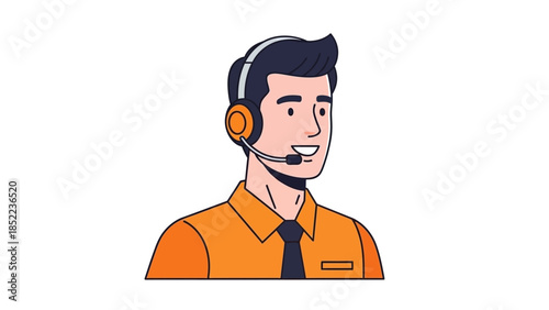 Professional Customer Service Representative Wearing a Headset and Smiling