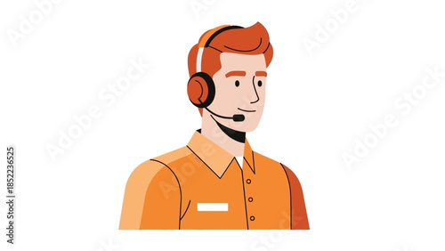 Man with headset wearing an orange shirt representing customer service or technical support