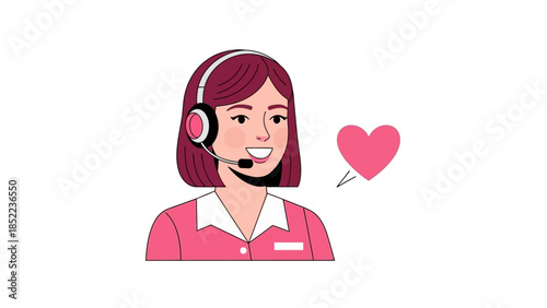 Friendly Customer Service Representative with a Heart Icon Symbolizing Care and Support