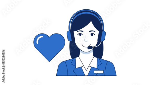 Customer service representative with headset and heart icon, representing care and support