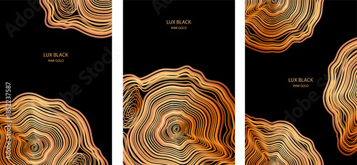  Elegant wood texture with golden rings and organic patterns. Luxury tree bark background perfect for sophisticated design projects and premium invitations.