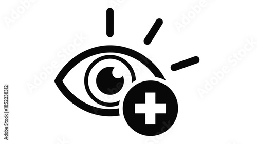 A simple black and white eye icon with a plus sign symbol below it