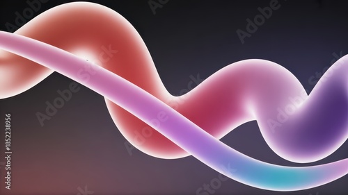 Smooth flowing ribbons in gradient colors of pink purple and blue on dark background