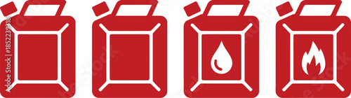 Red Jerry Cans Showing Fuel Levels and Fire Hazard