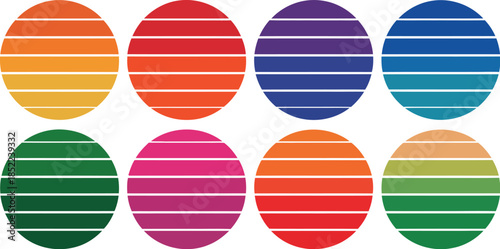 Set of Circular Gradient Backgrounds with Stripes