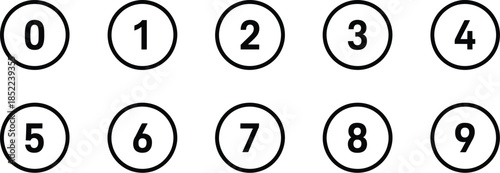Collection of distinct numbered circles 0 to 9, for clear enumeration in projects