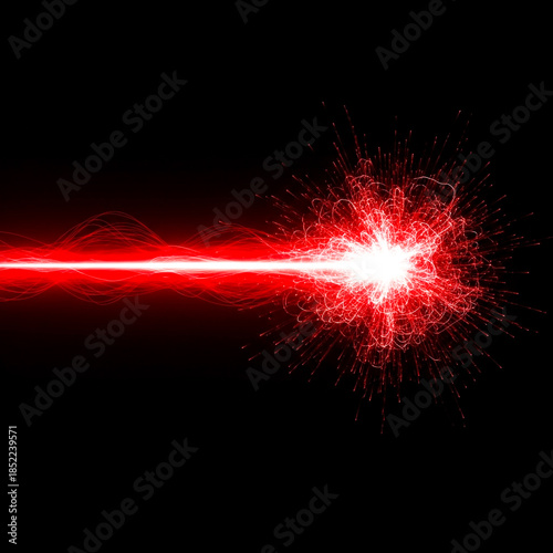 Powerful Red Laser Beam Striking and Exploding with Radiant Energy