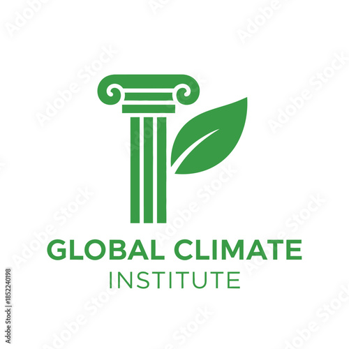 Global climate institute emblem with pillar and leaf for environmental research