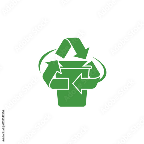 Green recycle bin with arrows on transparent background for recycling waste