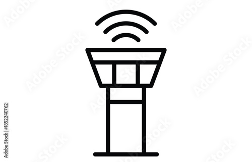 Airport Control Tower Icon with Communication Waves and Signal Representation