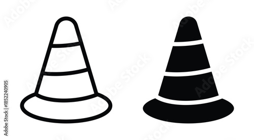 Black and White Construction Cone Icon Set for Design and Safety Themes