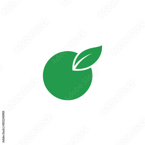 Green apple with leaf icon representing healthy food and organic products