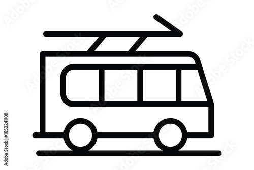 Minimalist Vector Illustration of a Classic Trolley Car in Black and White