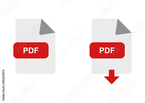 Red-labeled PDF file icons showing view and download actions for global document sharing, printing, and archiving in digital workflow