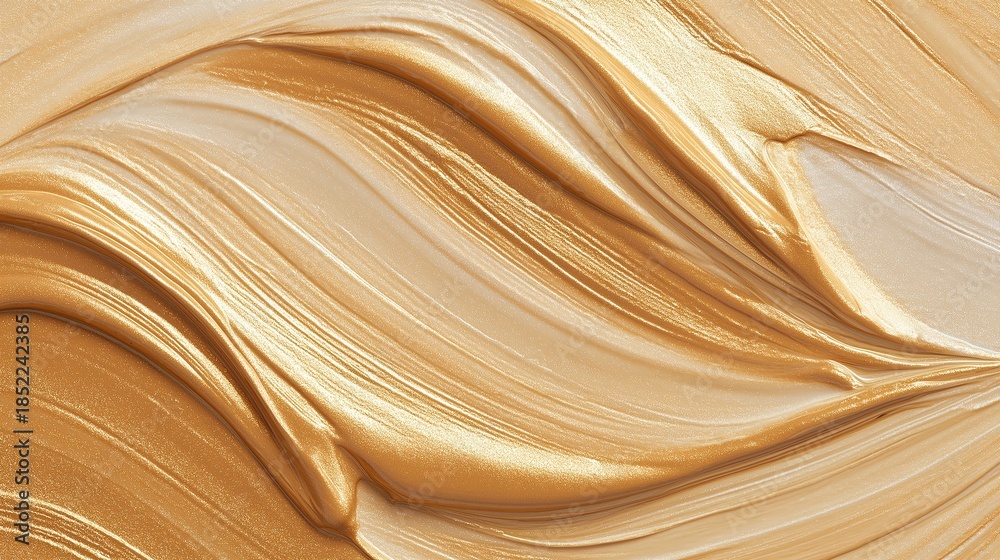 Fototapeta premium Smooth gold paint spreads across a canvas in a creative workspace