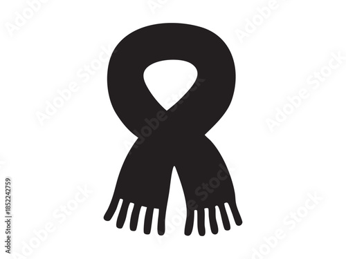 Black silhouette of scarf with knotted ends, isolated on white background. concept of fashion accessory, winter wear, clothing, design element, icon, cozy style