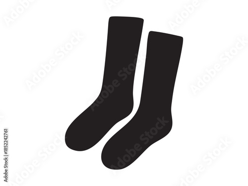 Black silhouette of two socks side by side, isolated on white background. concept of clothing, fashion accessory, footwear, warm, comfort, cozy, minimalist design, icon, logo