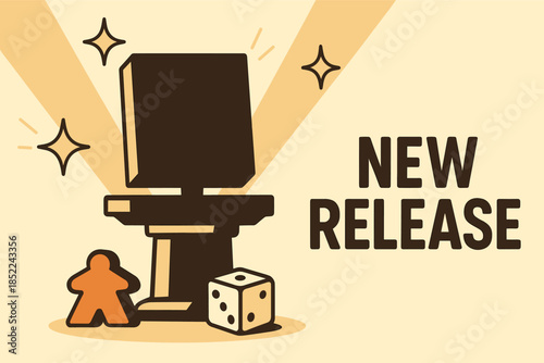 New board game release announcement with dice and token art