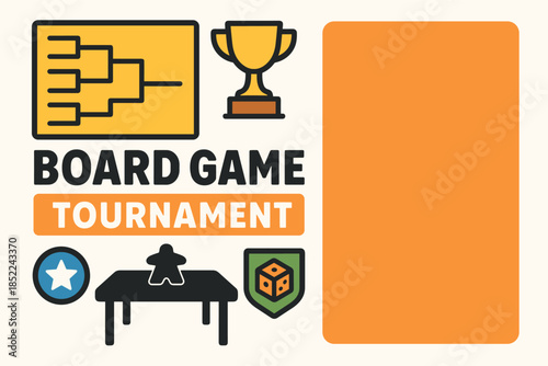 Board game tournament poster with icons and text layout